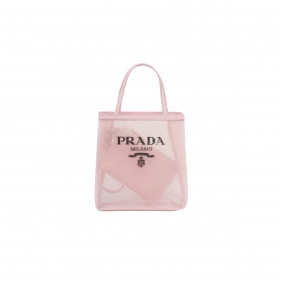 PRADA SMALL SEQUINED MESH TOTE BAG IN ALABASTER PINK 1BG417 (22*20*8cm) 